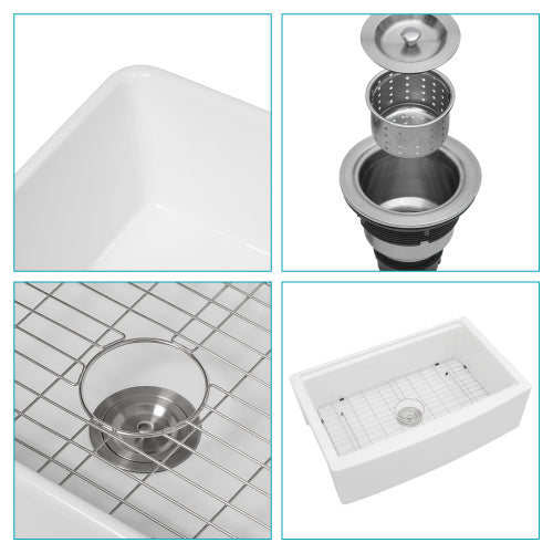 White Farmhouse Sink Workstation - 33 x 21 x 10 inch White Porcelain Ceramic Single Bowl Farm Kitchen Sink