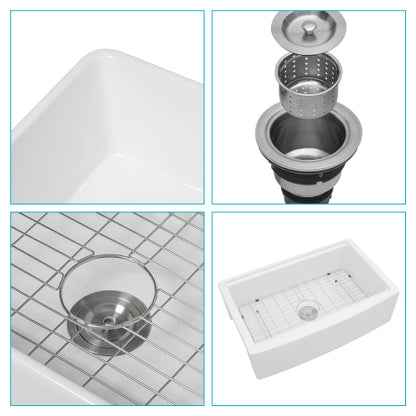 White Farmhouse Sink Workstation - 33 x 21 x 10 inch White Porcelain Ceramic Single Bowl Farm Kitchen Sink