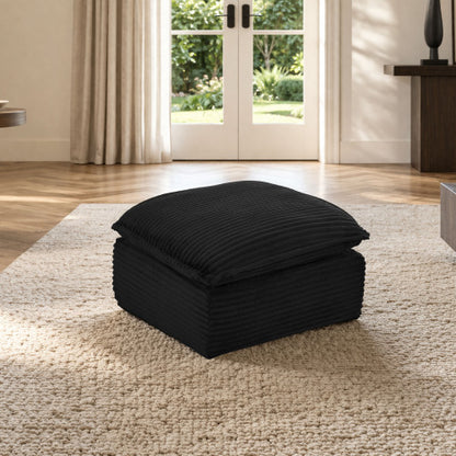 Black Modular Vacuum Compression Square Ottoman, Upholstered No-Assembly Footrest for Sectional Sofa