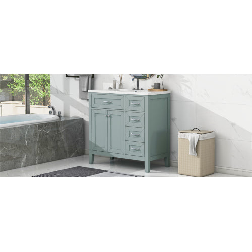 36" Bathroom Vanity with Sink Combo, Green Bathroom Cabinet with Drawers, Solid Frame and MDF Board