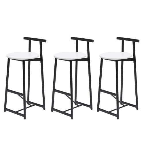Bar Stools Kitchen Island Bar Chairs Set of 3 Metal Counter Barstools with Backrest for Dining Pub Room (Black & White)