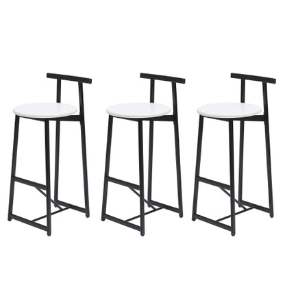 Bar Stools Kitchen Island Bar Chairs Set of 3 Metal Counter Barstools with Backrest for Dining Pub Room (Black & White)