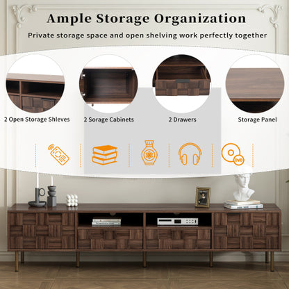 78.7 Inch Dark Brown Mid-Century TV Stand 2 Drawer Media Cabinet Fits 85 Inch Large TV