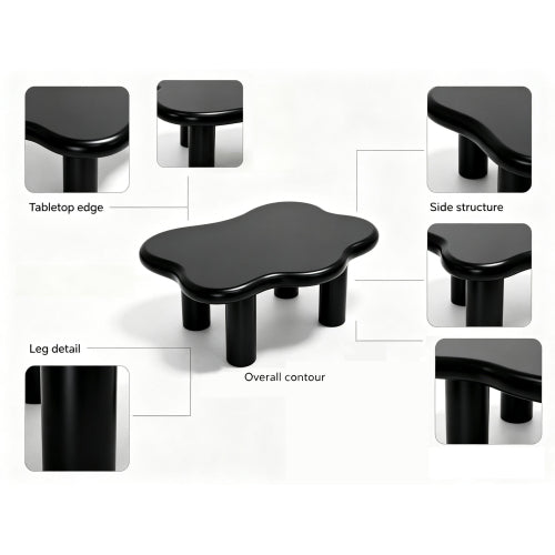 40 Inch Black Cloud Coffee Table Modern Irregular MDF Living Room Center Table