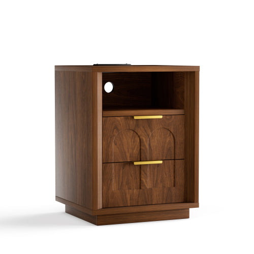 Walnut 2-Pack Nightstands with Charging Station