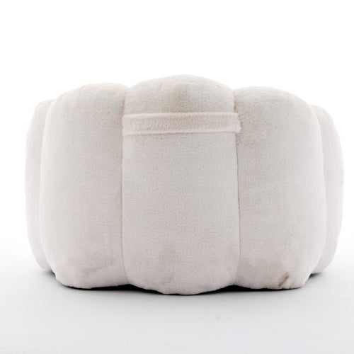 White Lotus-Shape Compression Bean Bag Sofa with Pull Ring, No Assembly