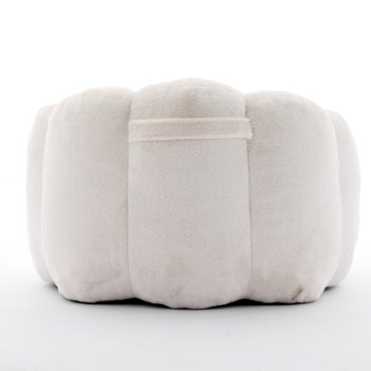 White Lotus-Shape Compression Bean Bag Sofa with Pull Ring, No Assembly