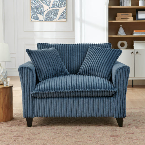 Blue Retro Corduroy Ergonomic Lazy Single Sofa Chair with Dual Armrests