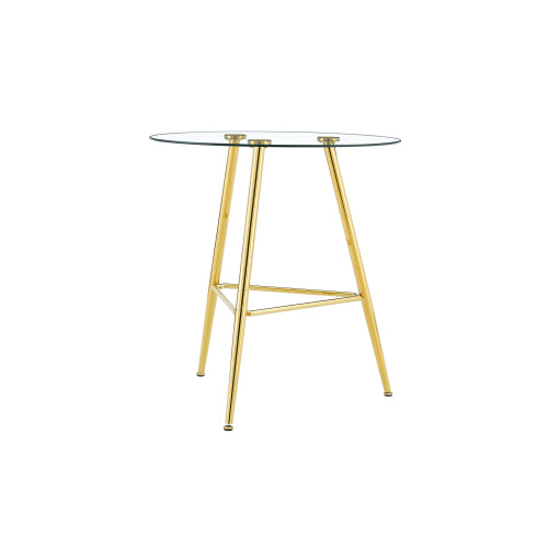 36 Inch Height Bar Table, 34 Inch Round Tempered Glass Top Pub Table with Chrome-Plated Golden Metal Legs, Modern Bistro Table for Kitchen Island/Bar/Cafe