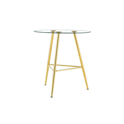 36 Inch Height Bar Table, 34 Inch Round Tempered Glass Top Pub Table with Chrome-Plated Golden Metal Legs, Modern Bistro Table for Kitchen Island/Bar/Cafe