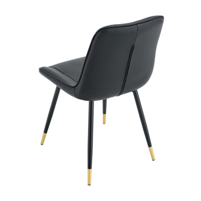 Dining Chairs Set of 4, Black Tech Fabric Upholstered Dining Chairs with Semi-Gloss Black Metal Legs, Gold-Trimmed Adjustable Non-Slip Feet, Vertical-Stitched High Back (Black, Set of 4)