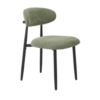 Modern Fabric Upholstered Metal Dining Side Chairs with Foot Pegs, Set of 2, Green
