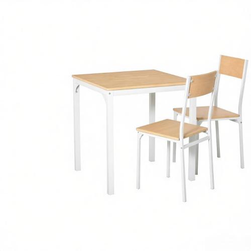 3-Piece White Modern Dining Set, Square MDF & Steel Table and 2 Chairs for Apartments