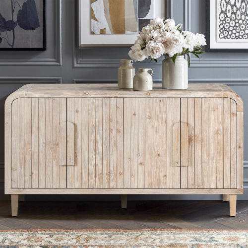 59'' Farmhouse Curved Vintage Storage Sideboard with Adjustable Shelves (Natural Wood Washed)