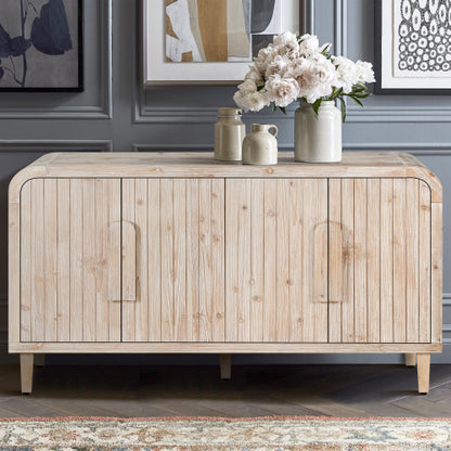 59'' Farmhouse Curved Vintage Storage Sideboard with Adjustable Shelves (Natural Wood Washed)