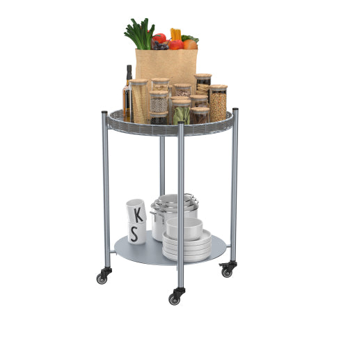 2-Tier Movable Round Side Table with Lockable Wheels