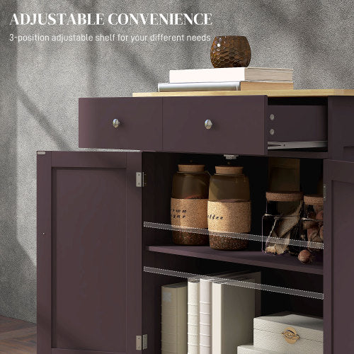 Sideboard with Solid Wood Countertop, Modern Kitchen Storage Cabinet, Coffee Bar Cabinet with 2 Drawers, Doors and Adjustable Shelf, Coffee