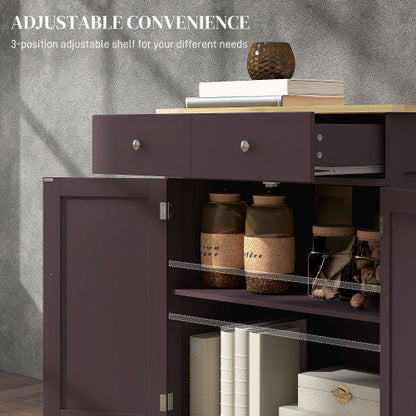 Sideboard with Solid Wood Countertop, Modern Kitchen Storage Cabinet, Coffee Bar Cabinet with 2 Drawers, Doors and Adjustable Shelf, Coffee
