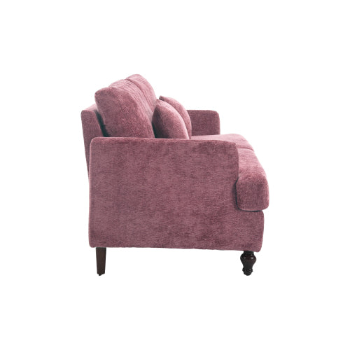 Mid-Century Modern Wine-Red Chenille 2-Seat Loveseat, Wood Legs