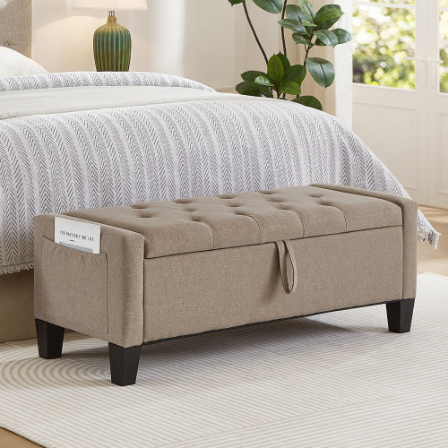 Ottoman with Storage, Storage Ottoman Bench with Safety Hinge 350 lbs Weight, Upholstered Entryway Bench with Seating for Bedroom, Living Room - LINEN