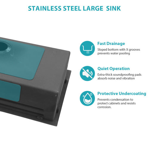 30" Kitchen Sink Waterfall Sink - 30 x 19 x 9 inch Multifunction Single Bowl 16 Gauge Stainless Steel Ledge Workstation Smart Digital Features Top Mount Kitchen Sinks