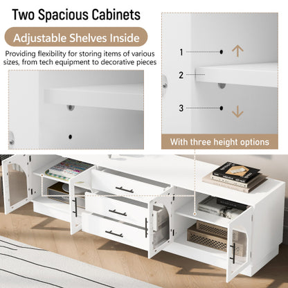 68.9 Inch Minimalist MDF TV Stand Arched Glass Doors 3 Drawers 2 Cabinets for TVs Up To 75 Inch