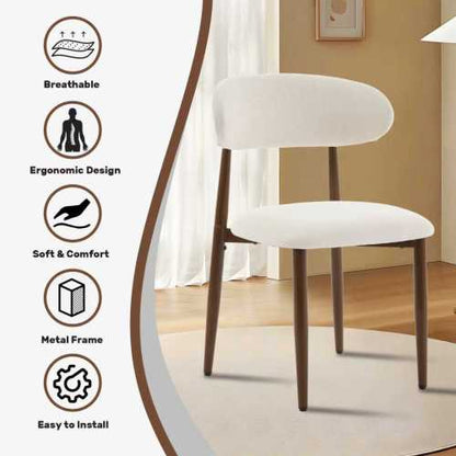 Set of 2 Metal Dining Chairs with Upholstered Seat, Woodgrain Frame, Beige Kitchen Chairs