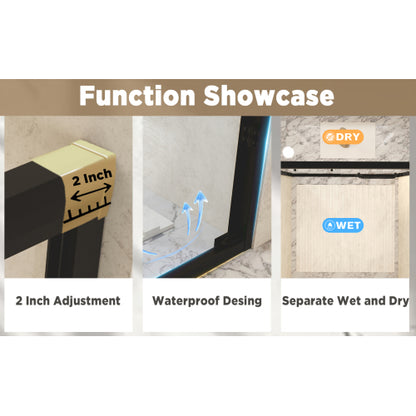 56-60 " x 72" Tempered Glass with Explosion Proof Film, Aluminum Frame Double Sliding Shower Door, "1/4 (6 mm), Stainless Steel handle, Matte Black