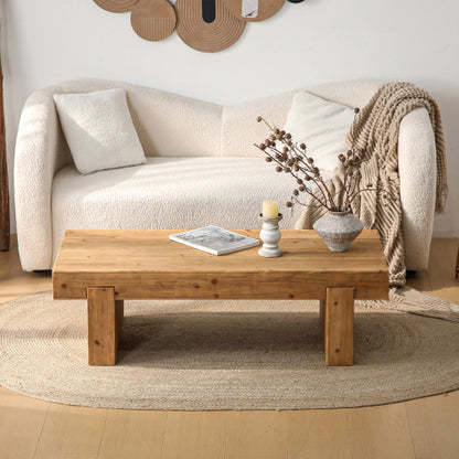 Rectangular Farmhouse Solid Wood Coffee Table, Low Profile Rustic Accent Table