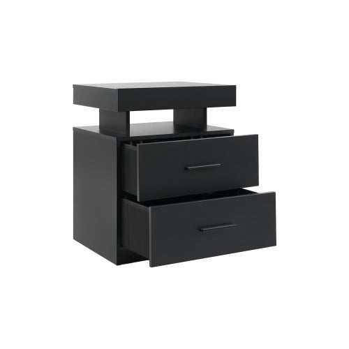 Black 2-Piece LED Nightstand Set with Fabric Drawers