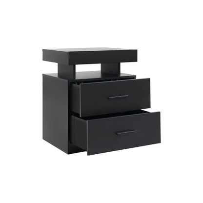 Black 2-Piece LED Nightstand Set with Fabric Drawers