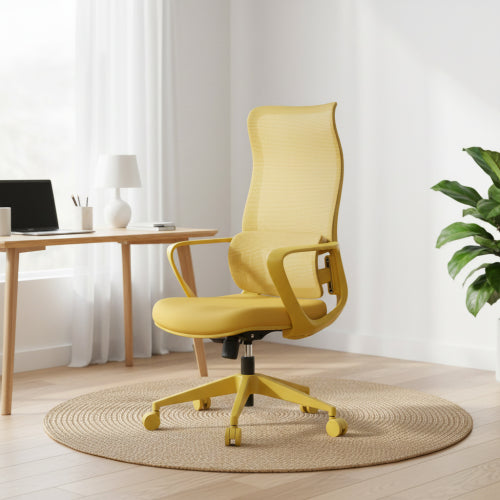 Modern EErgonomic Colorful Office Chair 300lb (About 149.7kg) Home Office Mesh Breathable High Back, With Adjustable Lumbar Support Computer Chair, Integrated Molded Foam Seat Cushion, Fireproof (Yellow) xecutive Mesh Office Task Chair Ergonomic Design