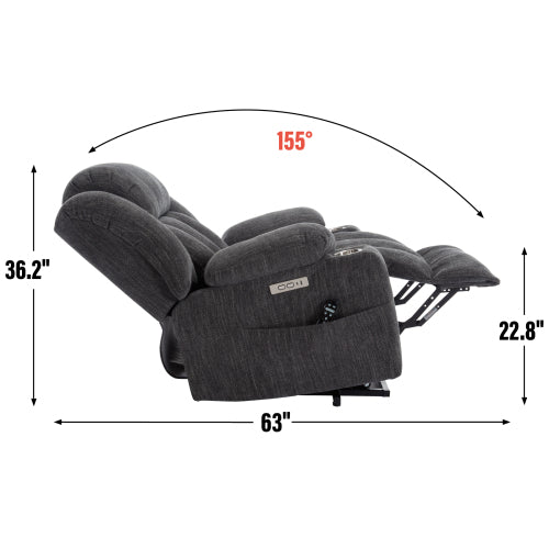 Up to 350 LBS Chenille Power Lift Recliner Chair, Heavy Duty Motion Mechanism with 8-Point Vibration Massage and Lumbar Heating, USB and Type-C Ports, Stainless Steel Cup Holders, Grey
