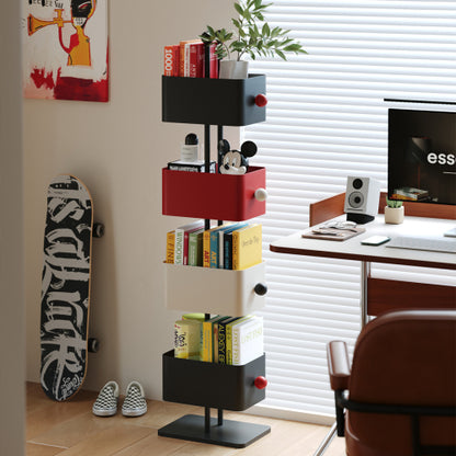 Corner Iron Box Bookshelf Side Table Storage Rack Black Red