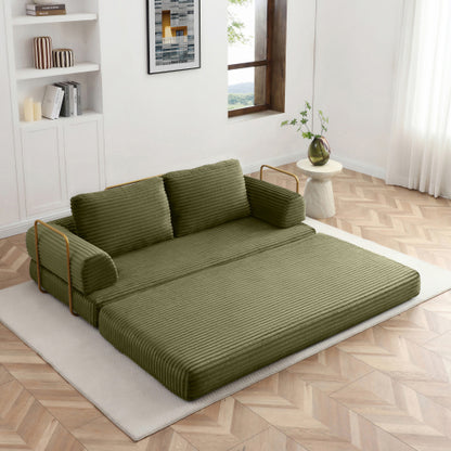 Green Corduroy 3in1 Folding Boneless Floor SofaBed with Pillows