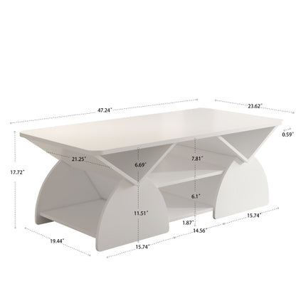 47.24 Inch Rectangular Storage Coffee Table, White
