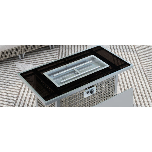 43 Propane Gas Fire Pit Table, 60000 BTU Rectangular Open Weave Wicker Fire Pit with Glass Wind Guard for Outside Patio Deck Garden Backyard