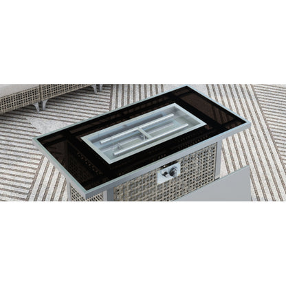 43 Propane Gas Fire Pit Table, 60000 BTU Rectangular Open Weave Wicker Fire Pit with Glass Wind Guard for Outside Patio Deck Garden Backyard