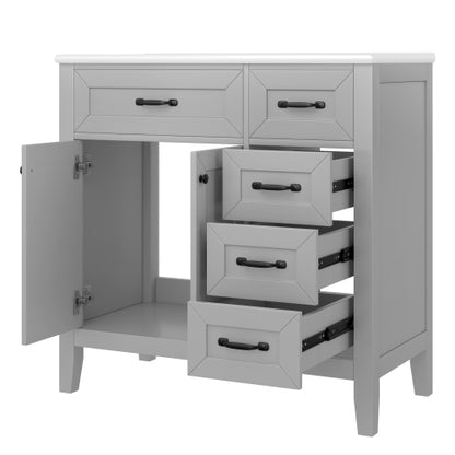36" Bathroom Vanity with Sink Combo, Gray Bathroom Cabinet with Drawers, Solid Frame and MDF Board (Old Sku:JL000007AAE)