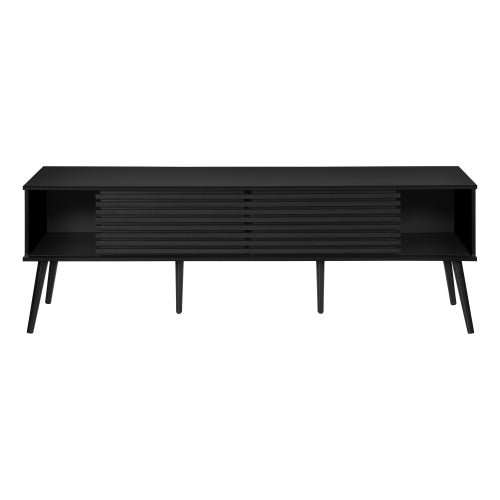 72 Inch Contemporary Black Laminate TV Stand with Sliding Doors & Cable Management