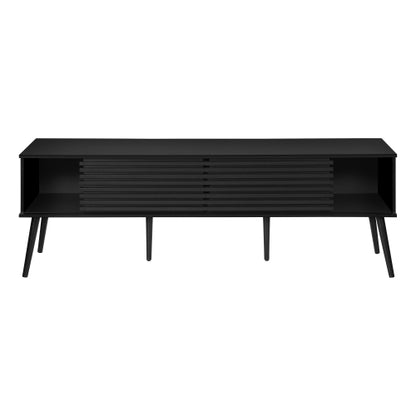 72 Inch Contemporary Black Laminate TV Stand with Sliding Doors & Cable Management