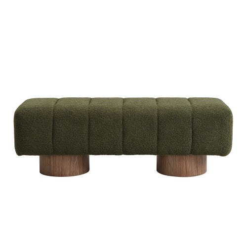 Upholstered Dining Bench for Dining Room, No-Assembly End of Bed Entryway Bench Ottoman for Bedroom Living Room, Green Boucle Fabric, Leg 300 LBS Weight Capacity