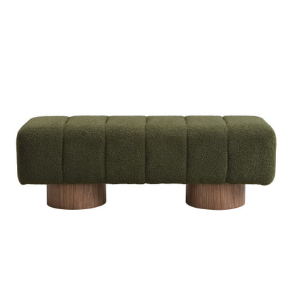 Upholstered Dining Bench for Dining Room, No-Assembly End of Bed Entryway Bench Ottoman for Bedroom Living Room, Green Boucle Fabric, Leg 300 LBS Weight Capacity