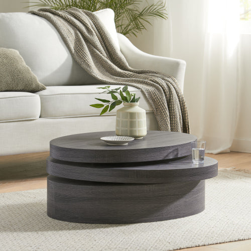 3-Layer Rotating Oval Coffee Table, Matte Black