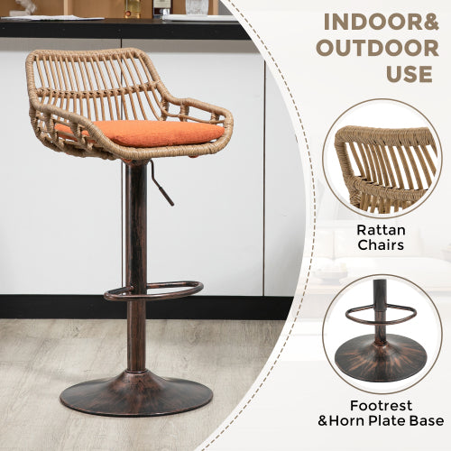 Modern Swivel Bar Stools Set of 2 Adjustable Counter Height Chairs with Footrest for Kitchen, Dining Room (Orange)