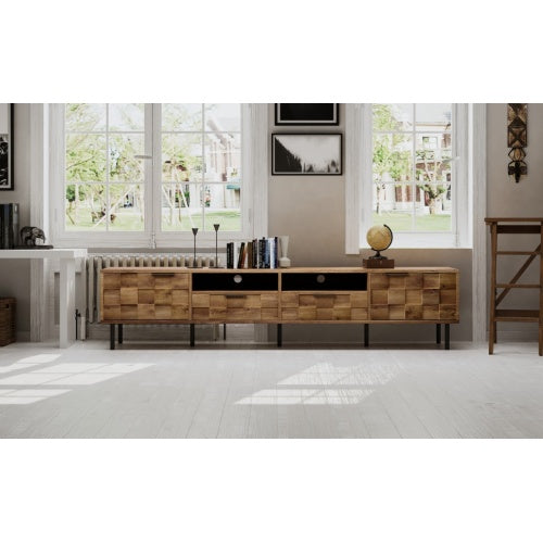 78.7 inch Natural Mid Century TV Stand 2 Drawer Media Console Supports Up To 85 Inch TV