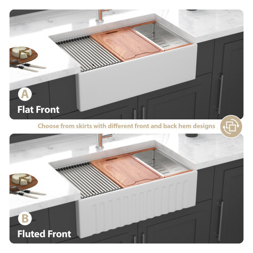 White Farmhouse Sink Workstation - 33 x 20 x 10 inch White Porcelain Ceramic Double Bowl Farm Kitchen Sink