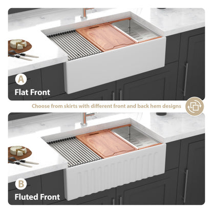 White Farmhouse Sink Workstation - 33 x 20 x 10 inch White Porcelain Ceramic Double Bowl Farm Kitchen Sink