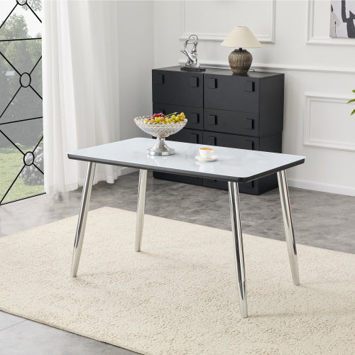 47.3 Inch Marble Tempered Glass Dining Table with Silver Tapered Metal Legs