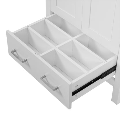 24-inch bathroom vanity with integrated undermount basin and a storage cabinet featuring 2 doors and 1 drawer. Includes double-layer door shelf, soft-close design, and versatile storage solutions